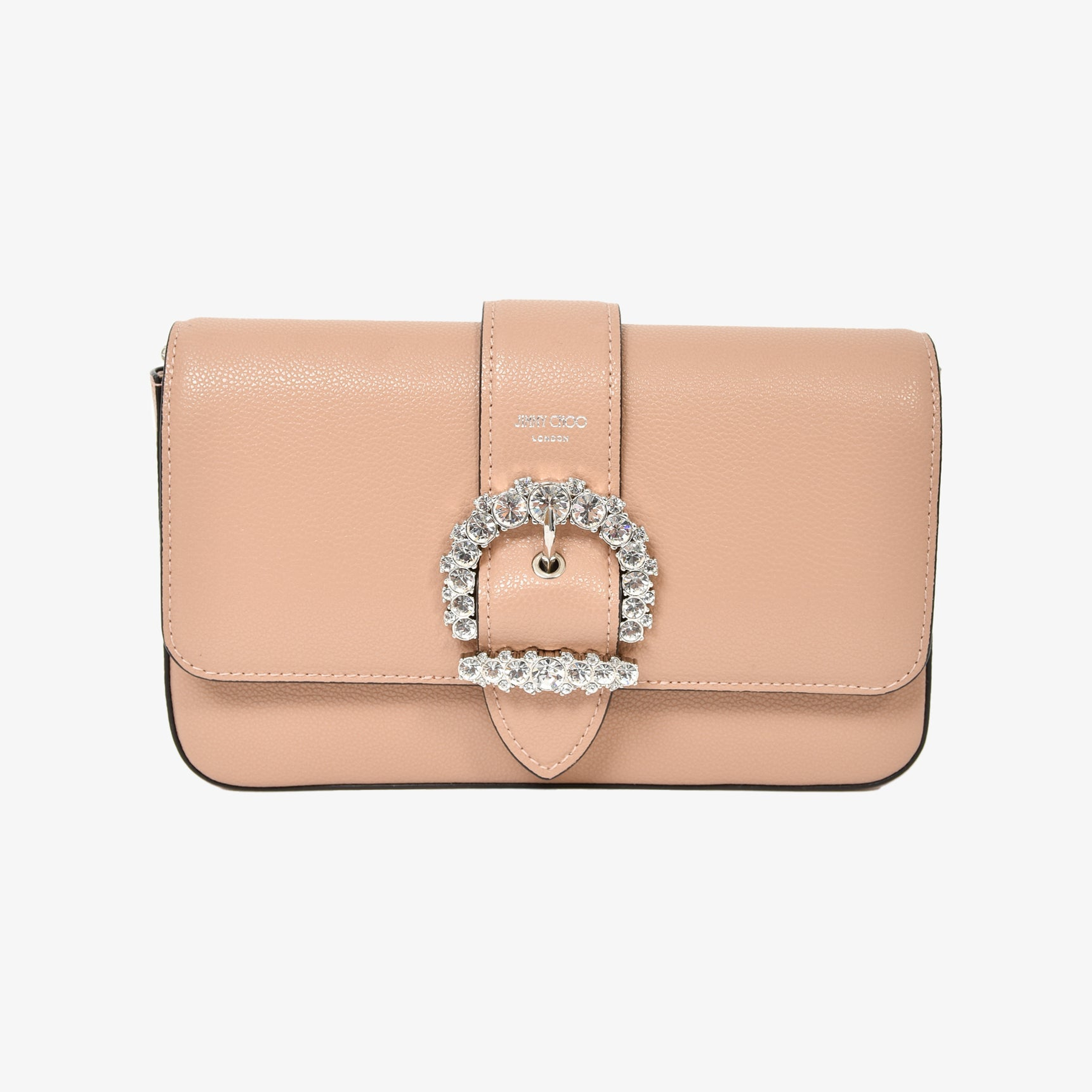 Jimmy Choo Beige Grained Leather Crystal Buckle 'Cheri' Crossbody Bag