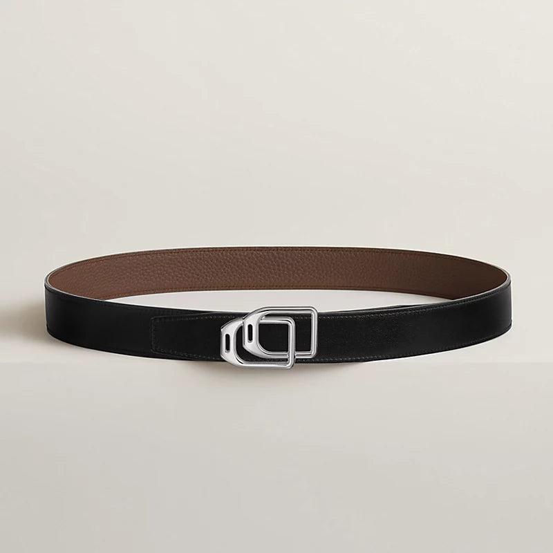 Jockey au Carre belt buckle & Reversible leather strap 32 mm