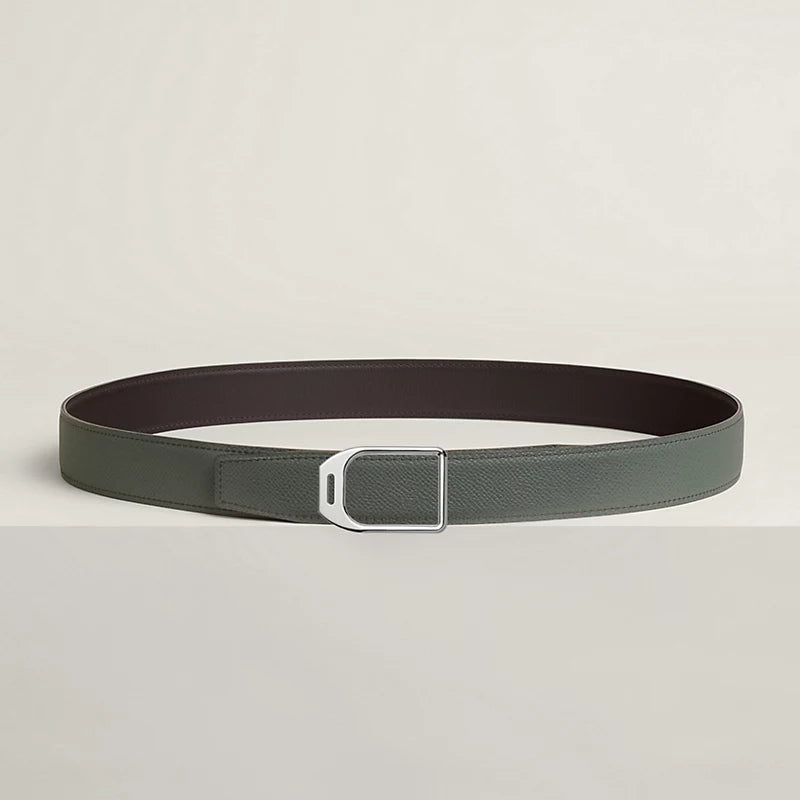 H au Carre belt buckle & Reversible leather strap 32 mm