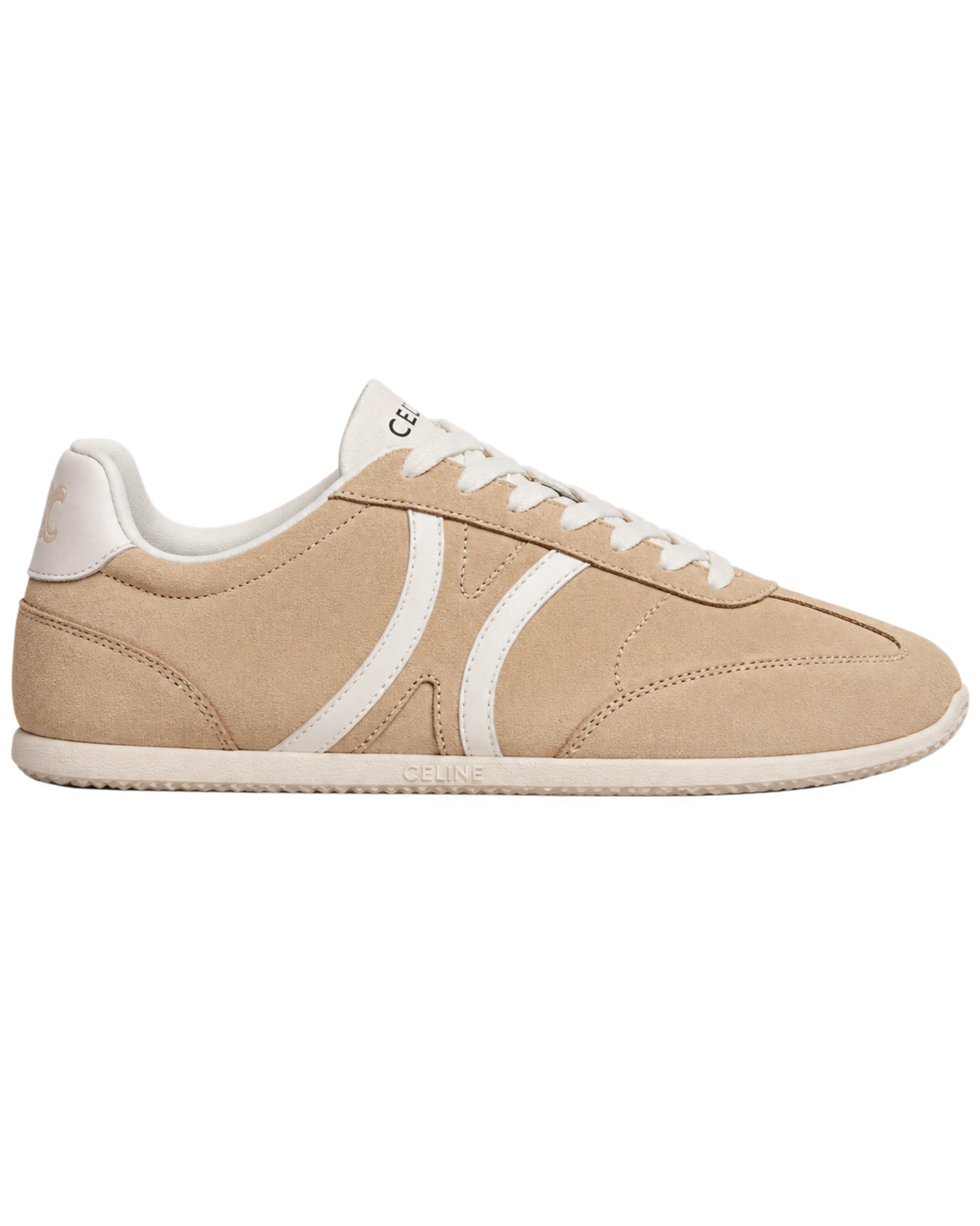 Jogger low lace-up sneakers in suede calfskin and calfskin - cappuccino/white coffee