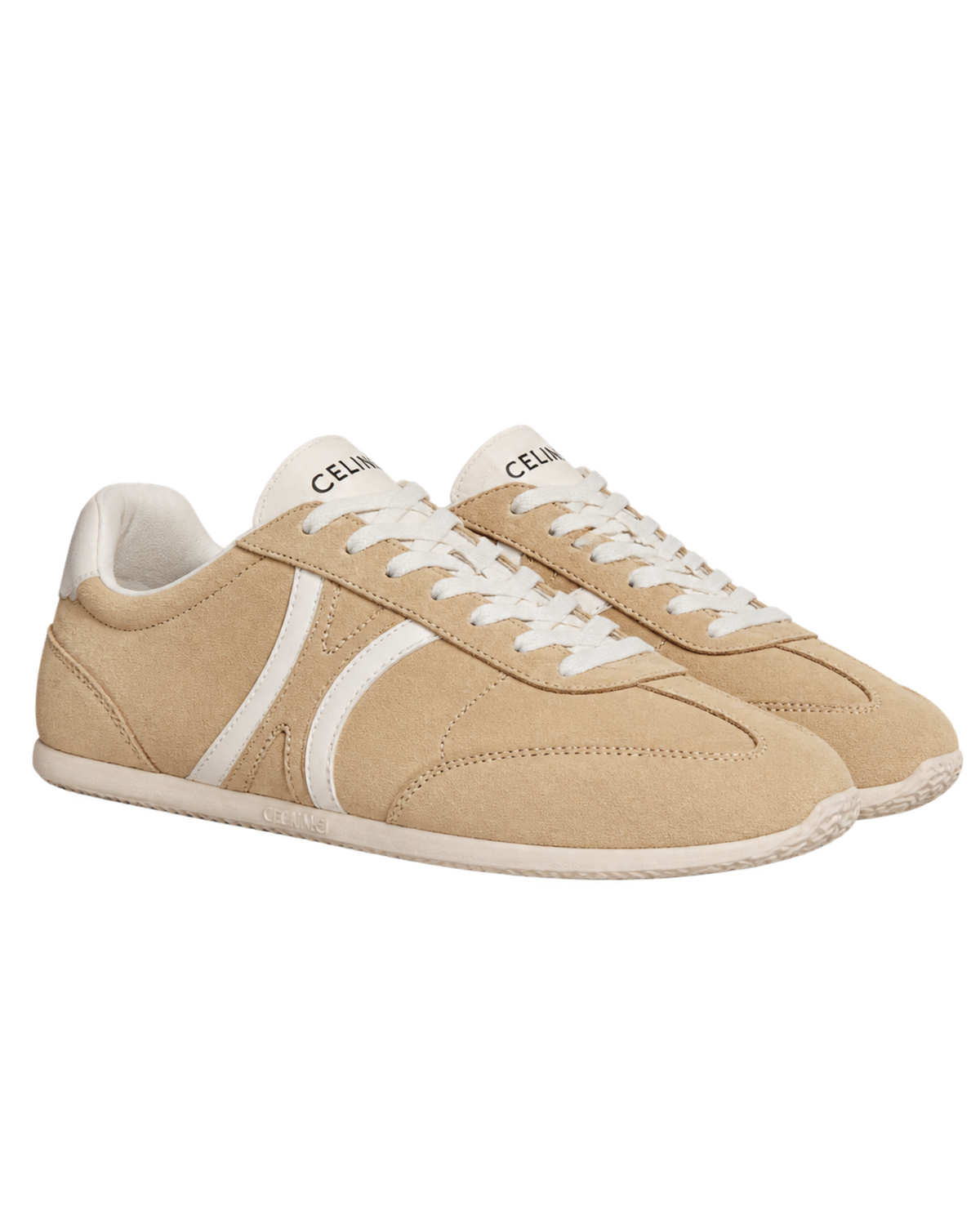 Jogger low lace-up sneakers in suede calfskin and calfskin - cappuccino/white coffee