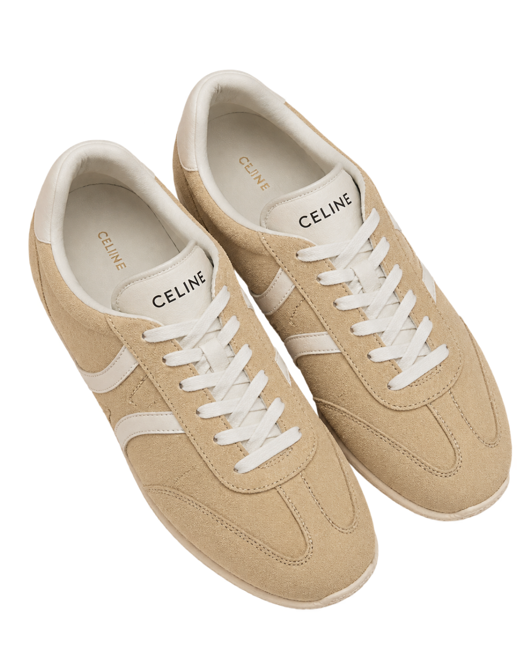 Jogger low lace-up sneakers in suede calfskin and calfskin - cappuccino/white coffee