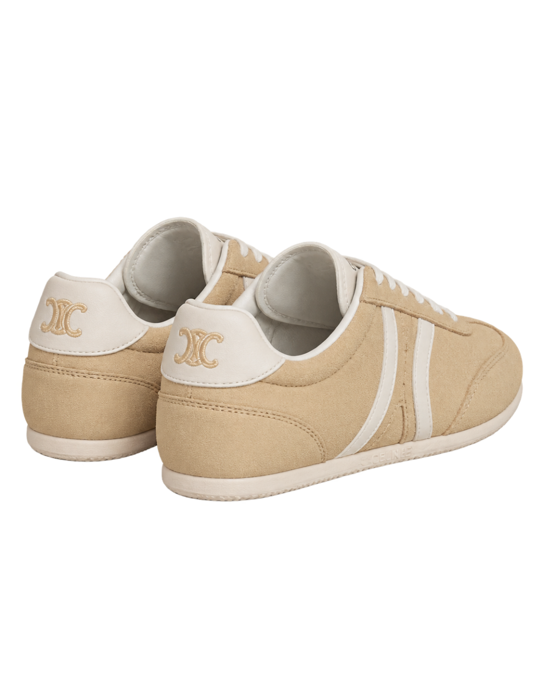 Jogger low lace-up sneakers in suede calfskin and calfskin - cappuccino/white coffee