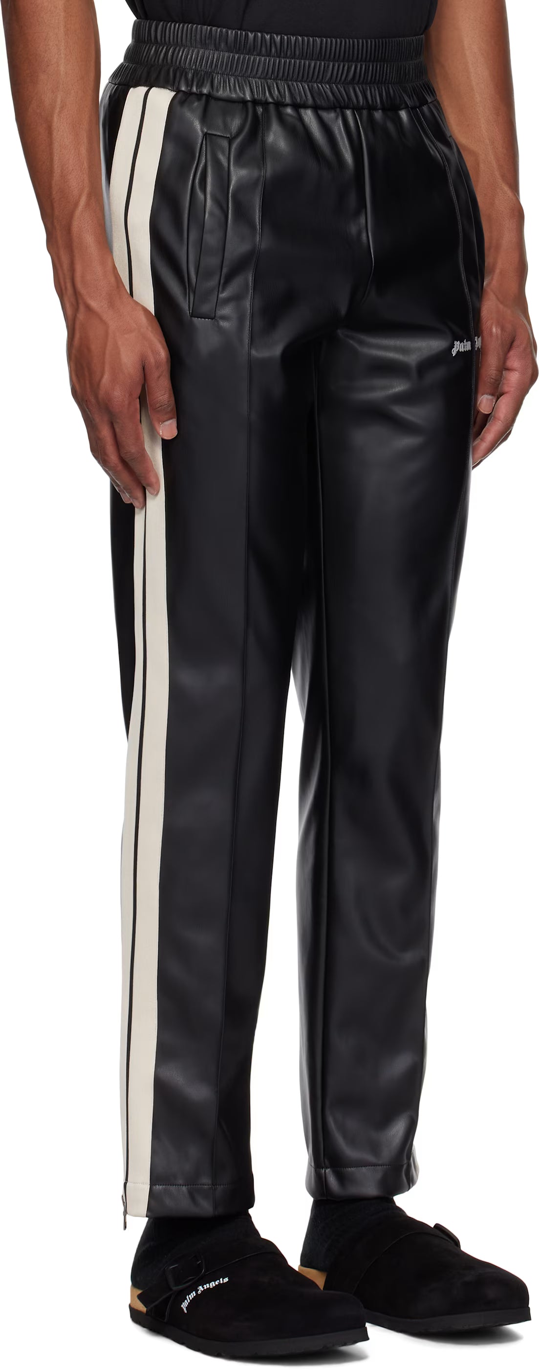 Black Leather Effect Faux-Leather Track Pants