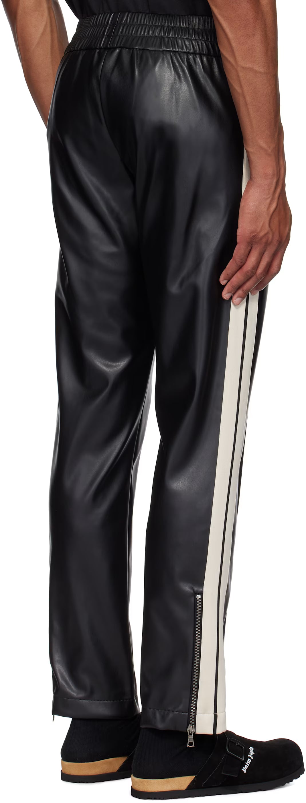 Black Leather Effect Faux-Leather Track Pants