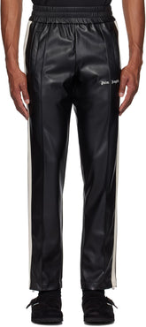 Black Leather Effect Faux-Leather Track Pants