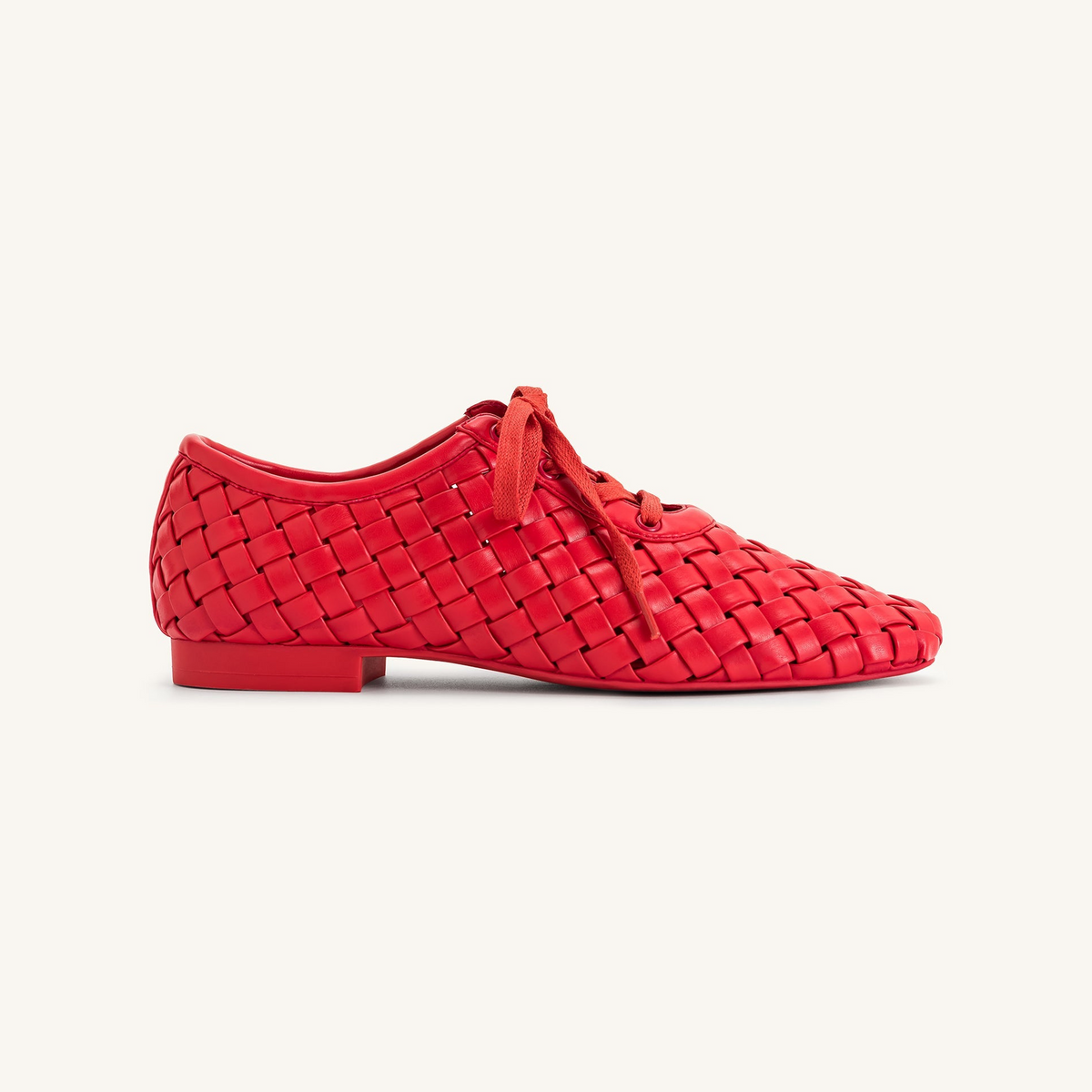 Kayla Weave Strap Flat Shoes - Red