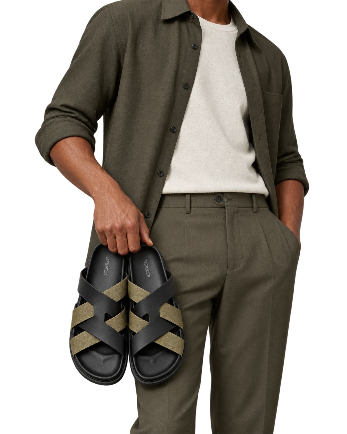 Kazimir sandal in Noir / Vert Toundra