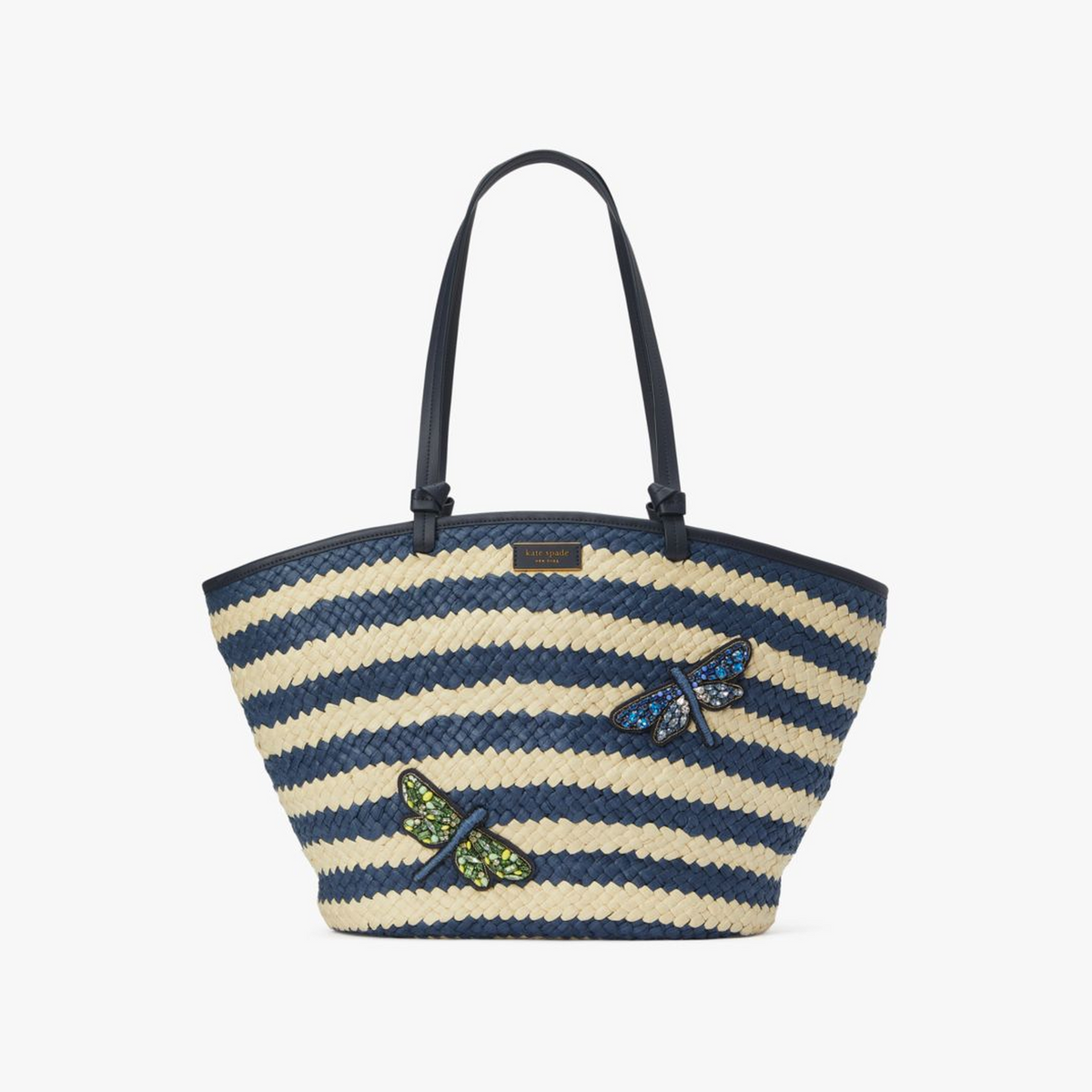 Shore Thing Embellished Striped Straw Large Tote