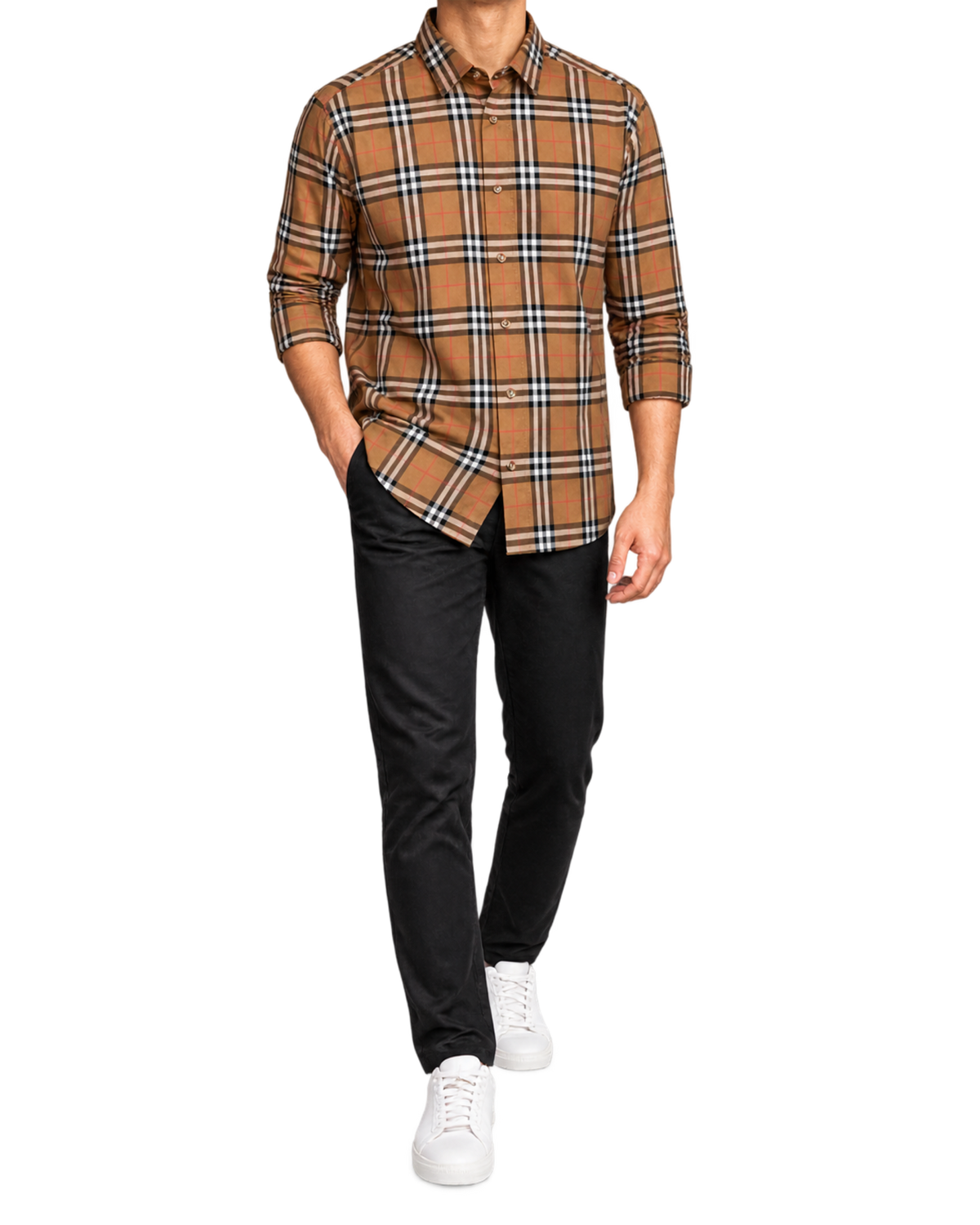 Kemeja BURBERRY SHEFFORD CHECK TAUPE BROWN LONG SHIRT