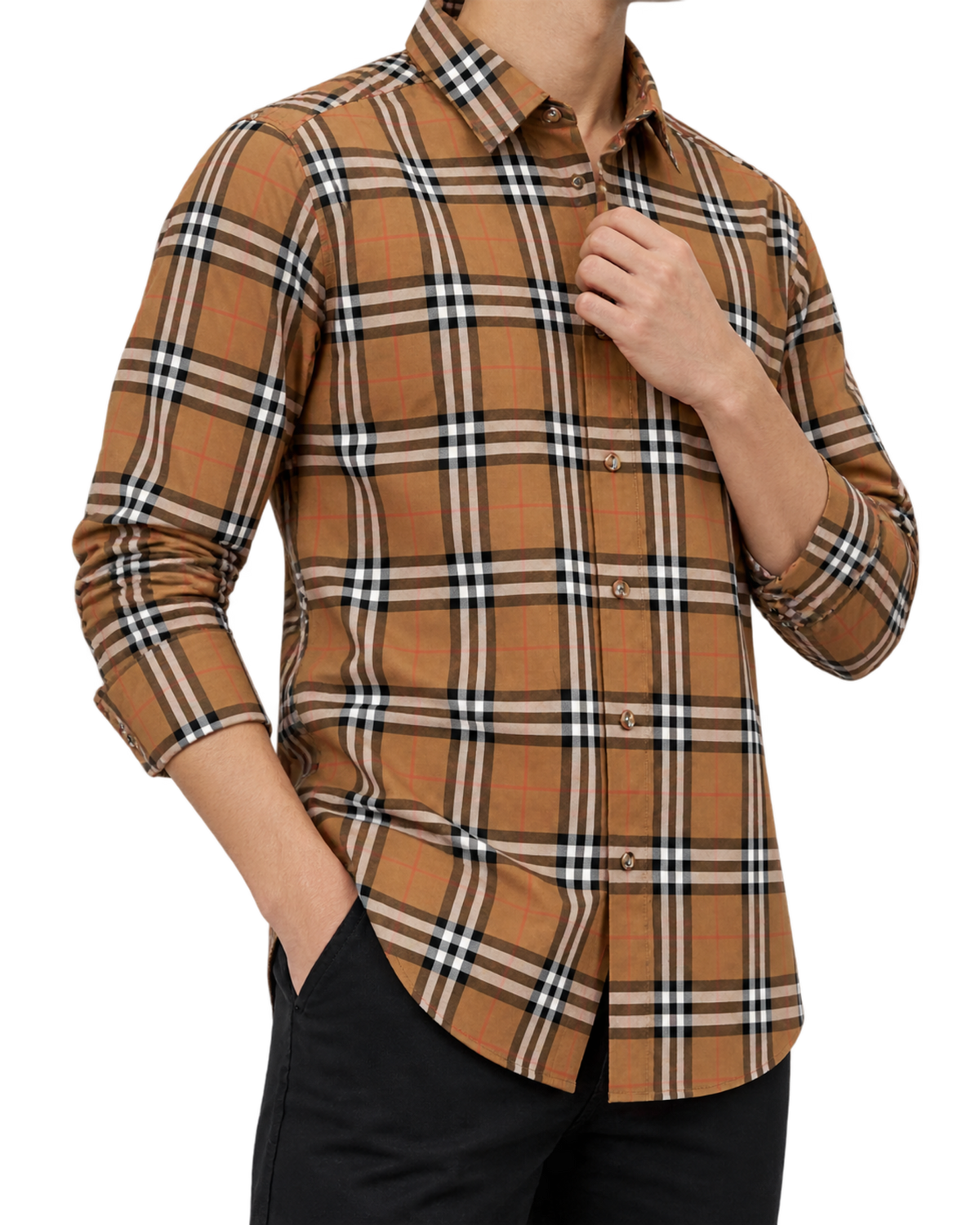 Kemeja BURBERRY SHEFFORD CHECK TAUPE BROWN LONG SHIRT
