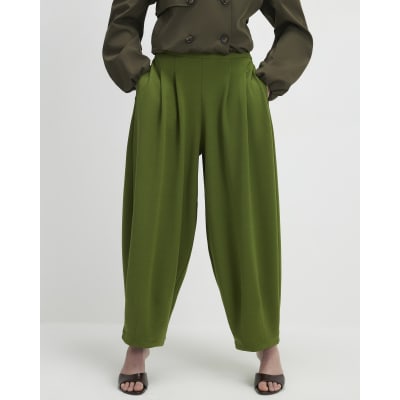 Khaki Balloon Leg Pleated Trousers