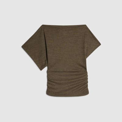 Khaki Banded Hem Drape Top