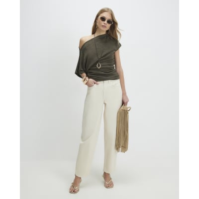 Khaki Banded Hem Drape Top