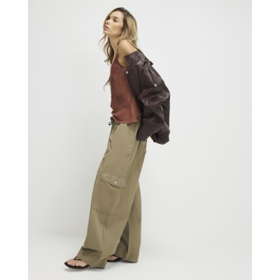 Khaki Barrel Leg Cargo Trousers