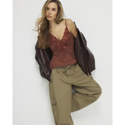 Khaki Barrel Leg Cargo Trousers