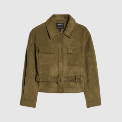 Khaki Belted Faux Suede Belted Jacket
