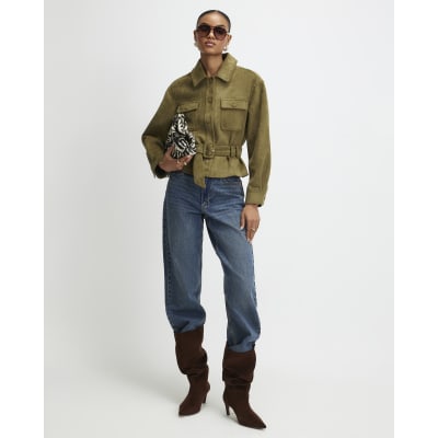 Khaki Belted Faux Suede Belted Jacket