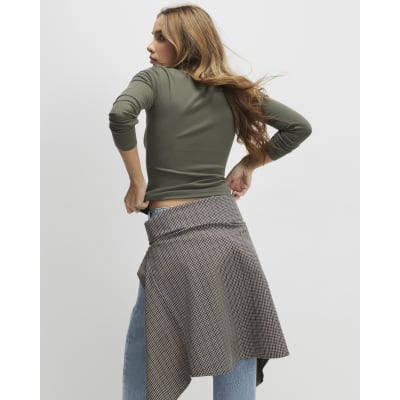 Khaki Cotton Long Sleeve Fitted Top