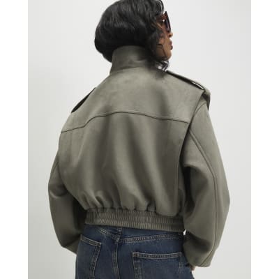 Khaki Faux Suede Shoulder Detail Jacket