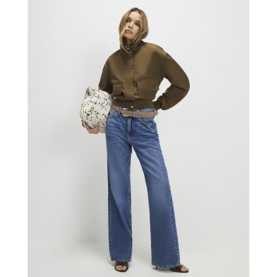 Khaki Funnel Neck Bomber Jacket