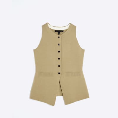Khaki Knitted Longline Waistcoat