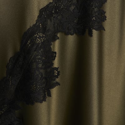 Khaki Lace Hybrid Drape Maxi Dress
