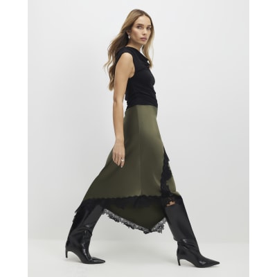 Khaki Lace Hybrid Drape Maxi Dress