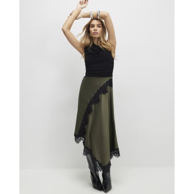 Khaki Lace Hybrid Drape Maxi Dress