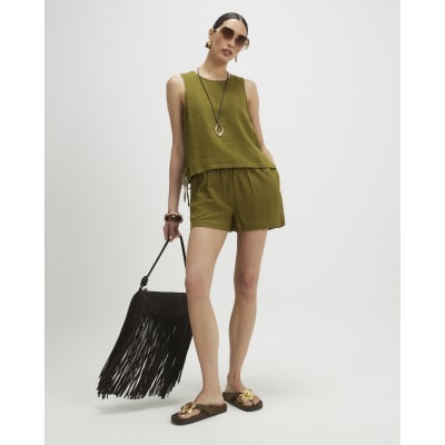 Khaki Linen Blend Tank Top