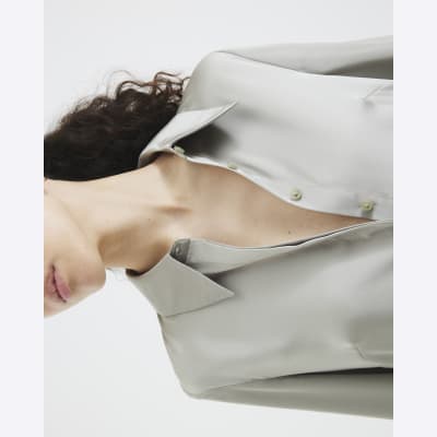 Khaki Long Sleeve Satin Slimline Shirt