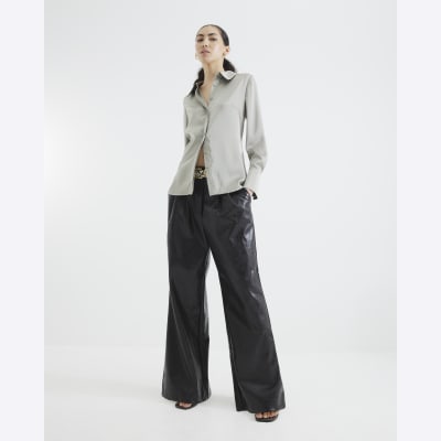 Khaki Long Sleeve Satin Slimline Shirt