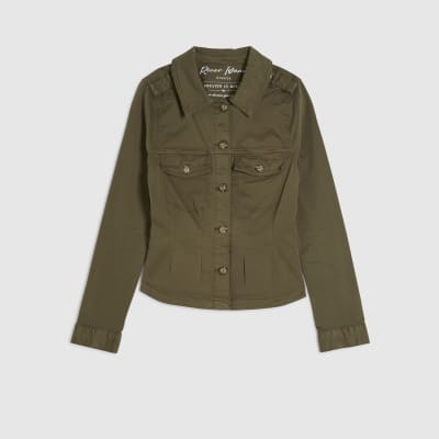 Khaki Long Sleeve Stretch Fitted Jacket
