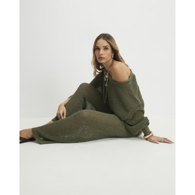 Khaki Open Stitch Knitted Trousers