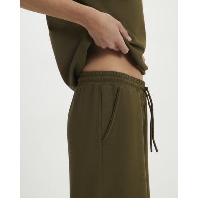 Khaki Premium Whipstitch Wide Leg Joggers