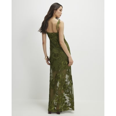 Khaki Sleeveless Cornelli Maxi Dress
