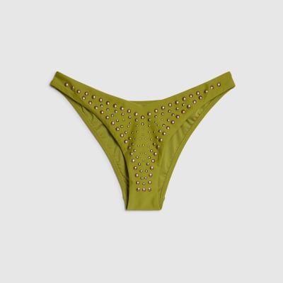 Khaki Studded Low Waisted Bikini Bottoms