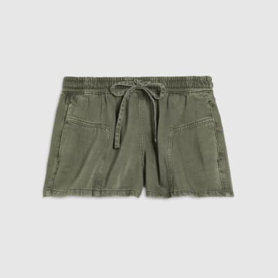 Khaki Tie Waist Denim Shorts