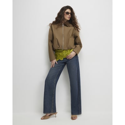 Khaki Utiltiy Zip Through Harrington Jacket