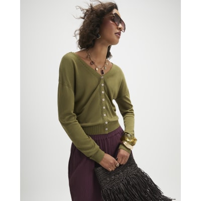 Khaki V Neck Cardigan