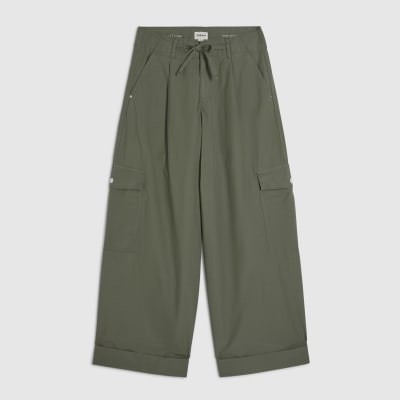 Khaki Wide Leg Cargo Trousers