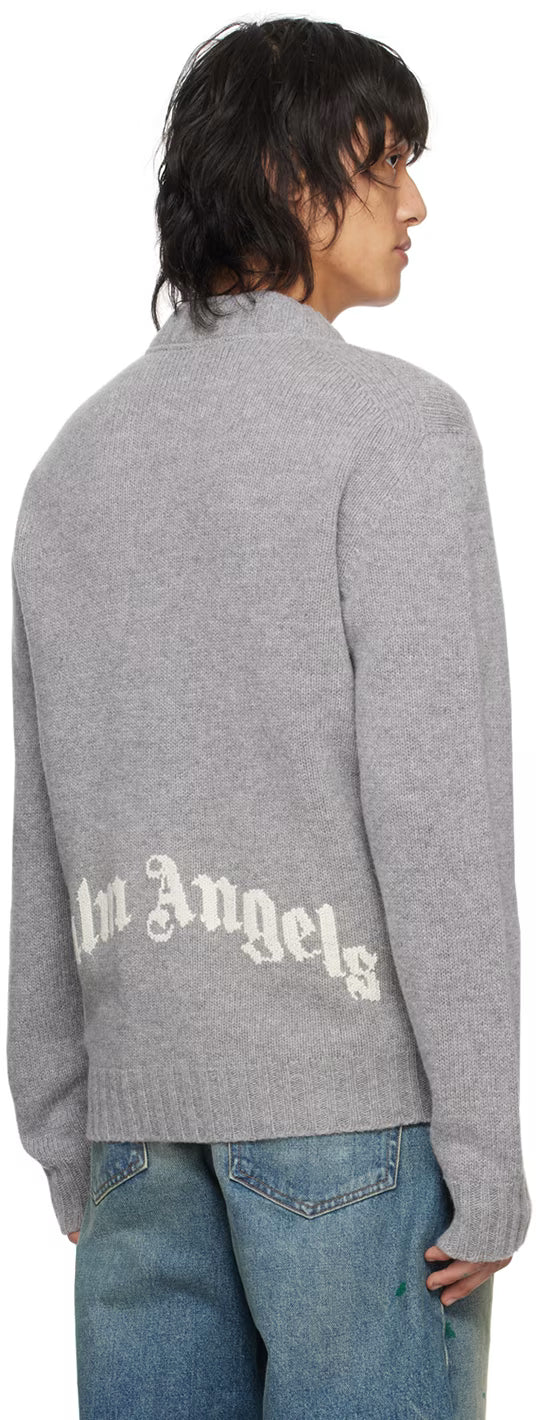 Gray Curved Logo Cardigan