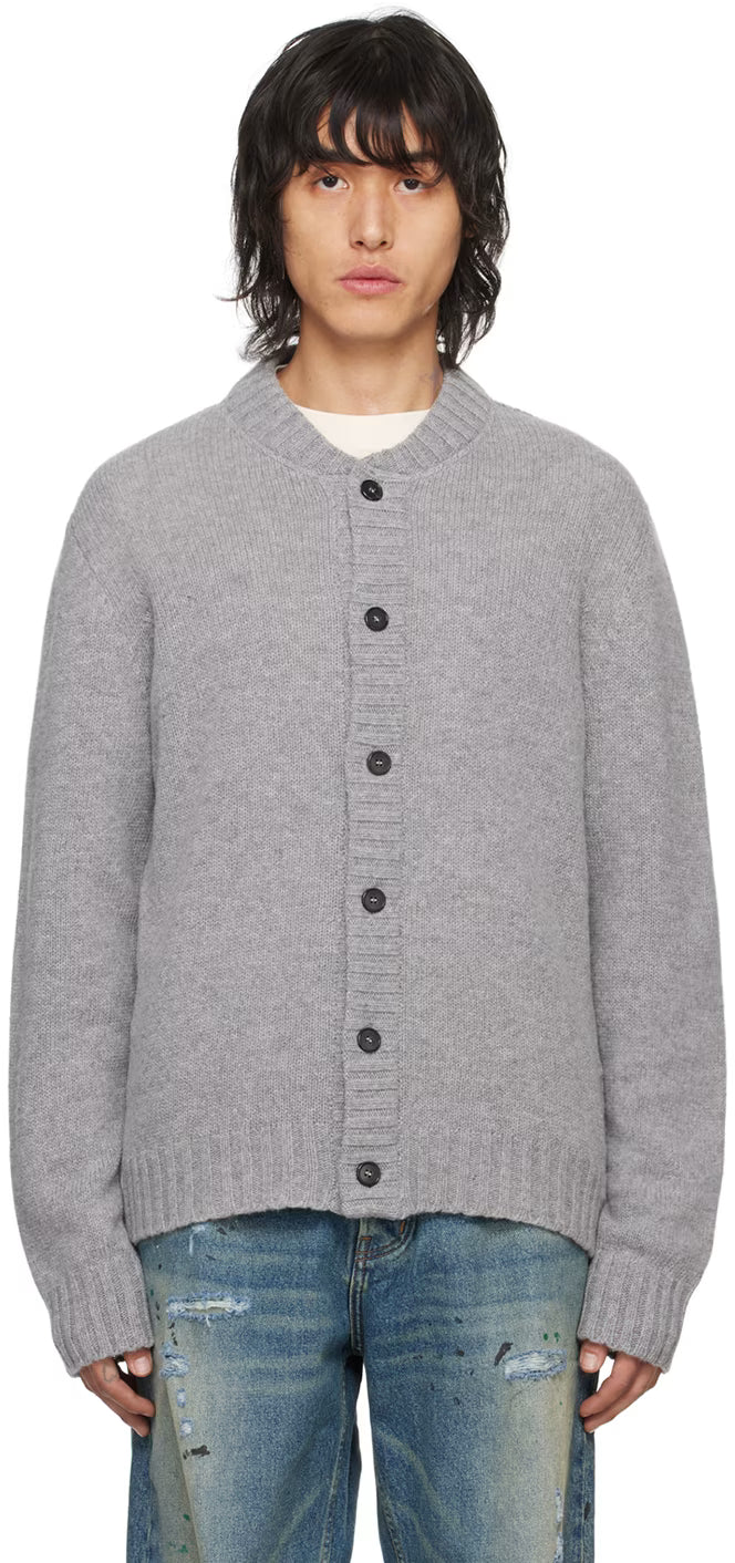 Gray Curved Logo Cardigan