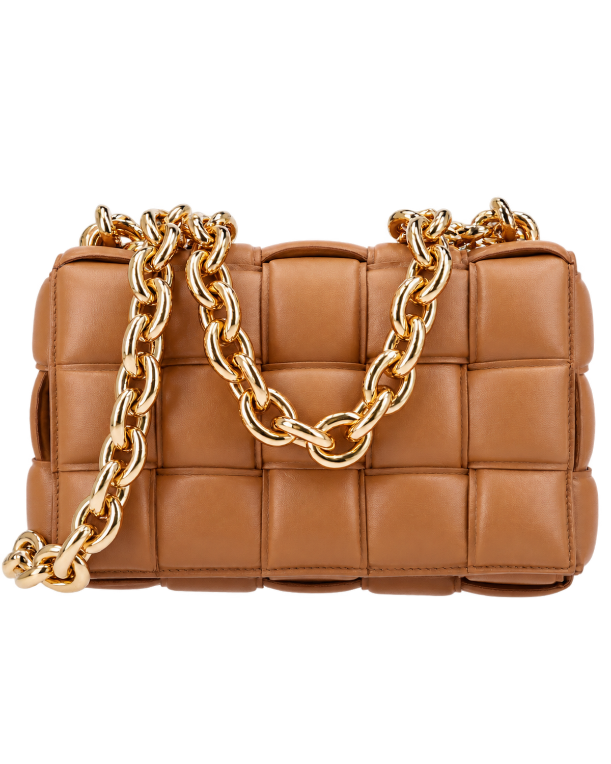 Lambskin Maxi Intreccio Padded Chain Cassette Crossbody Bag Caramel