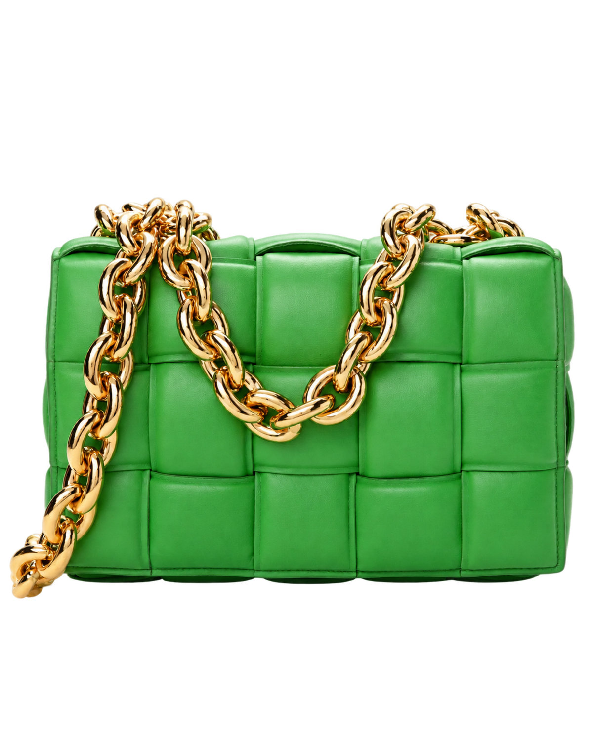 Lambskin Maxi Intreccio Padded Chain Cassette Crossbody Bag Grass