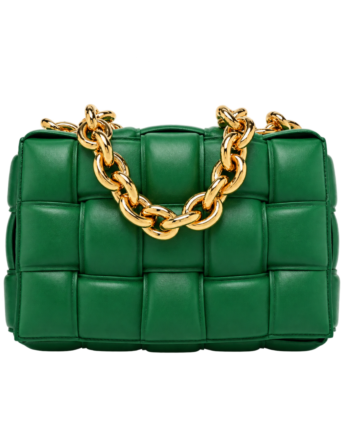 Lambskin Maxi Intreccio Padded Chain Cassette Crossbody Bag Racing Green