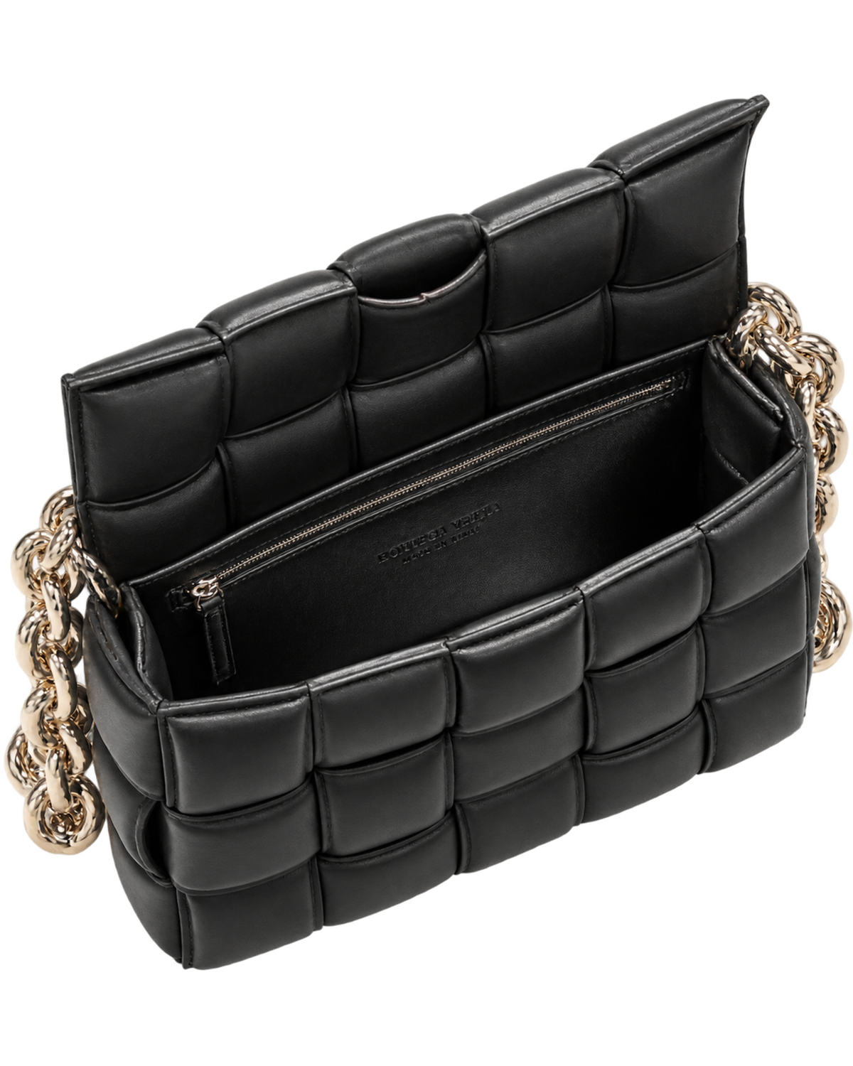 Lambskin Maxi Intreccio Padded Chain Cassette Crossbody Bag Black