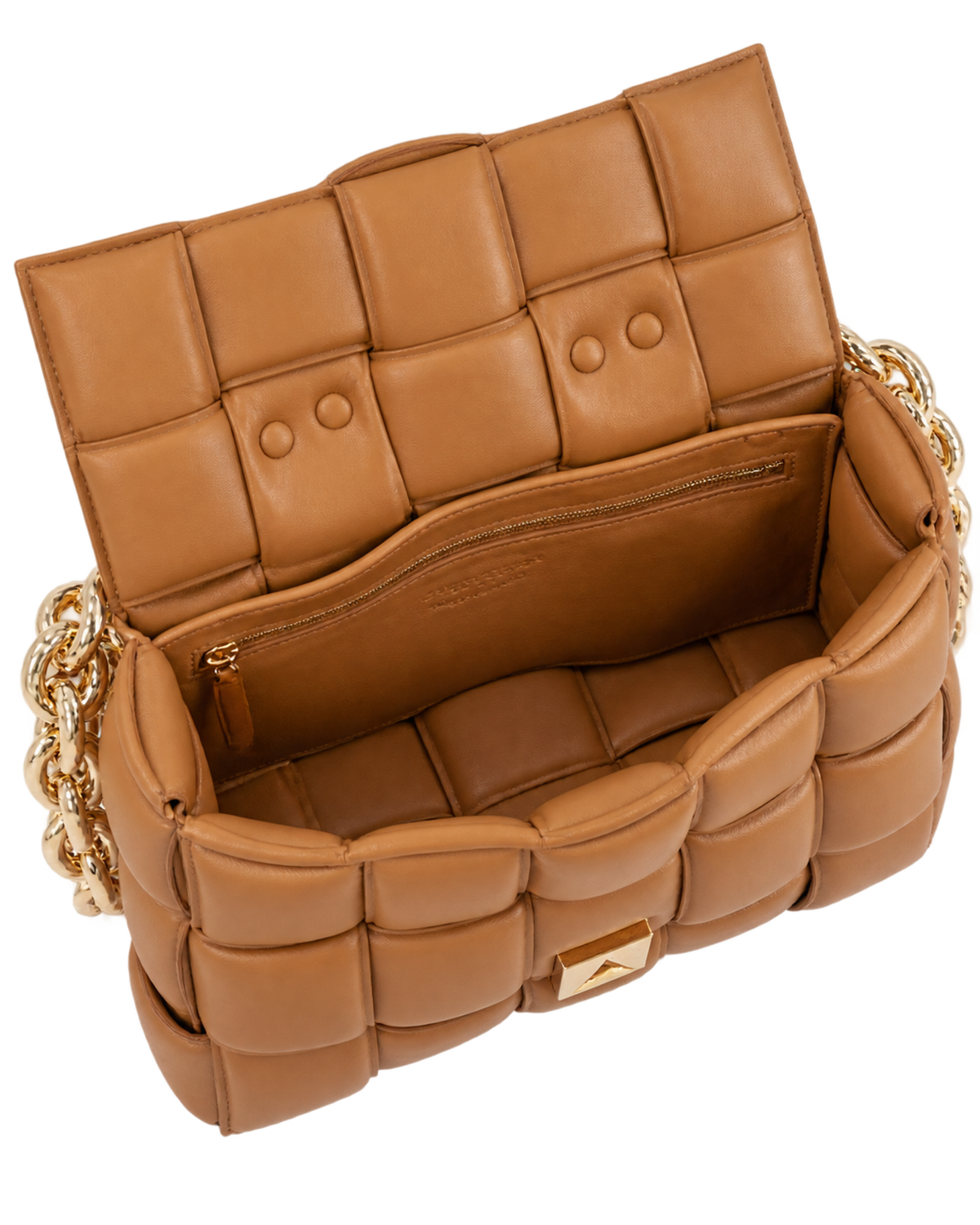 Lambskin Maxi Intreccio Padded Chain Cassette Crossbody Bag Caramel