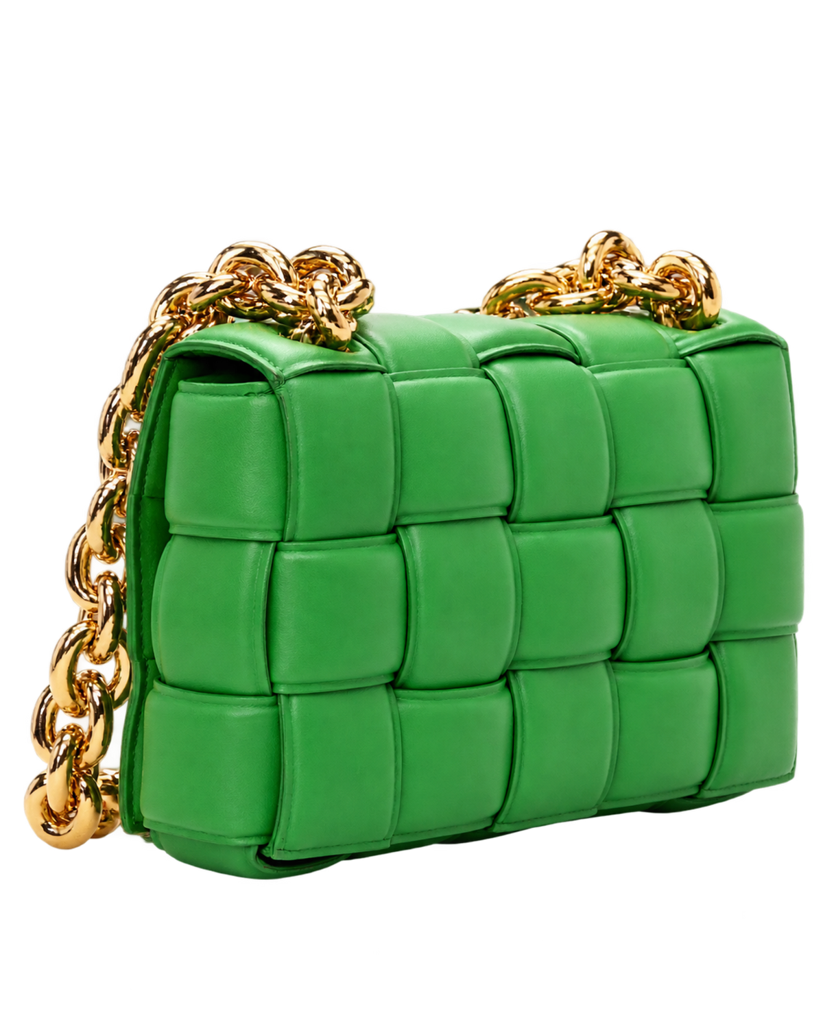 Lambskin Maxi Intreccio Padded Chain Cassette Crossbody Bag Grass