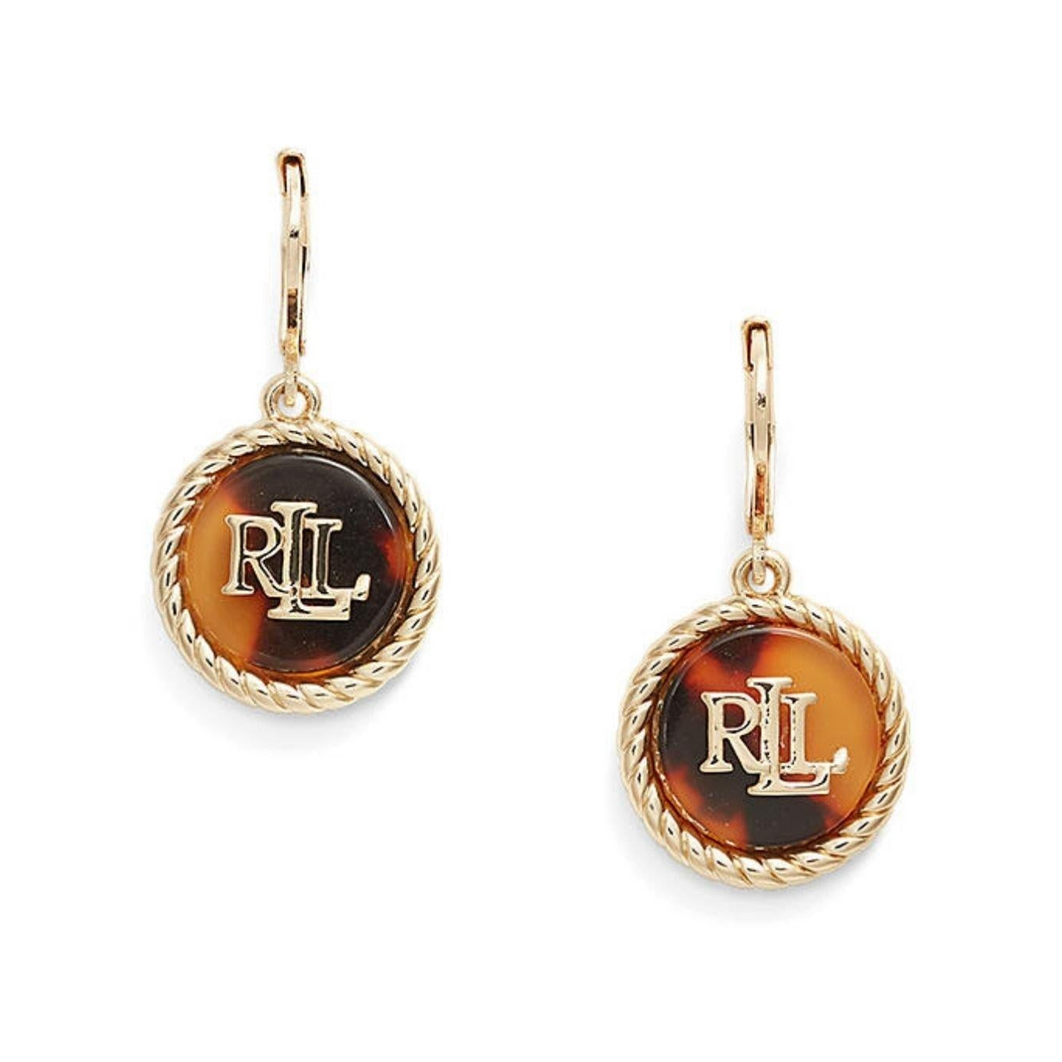 Lauren Ralph Lauren Tortoise & Gold Logo Drop Earrings